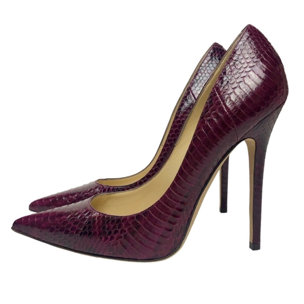 Jimmy Choo Anouk Elaphe Heels Burgundy Snakeskin Pumps Stilettos size 39